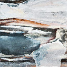 abstract close-up, painting of rough landscape in earthy tones and blues.