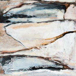 abstract close-up, painting of rough landscape in earthy tones and blues.