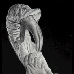 Black and white drawing of two hands almost touching