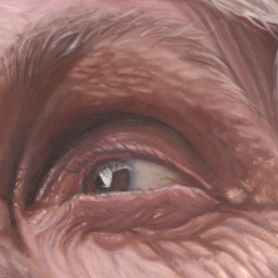 Realistic painting of an elderly woman's eye