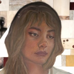 Portrait of a girl with abstracted squares in neutral tones