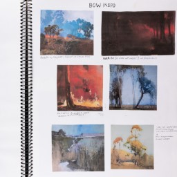 Close up of visual arts diary displaying inspiration images for a body of work