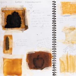 Close up of visual arts diary displaying sketches of latex furniture 