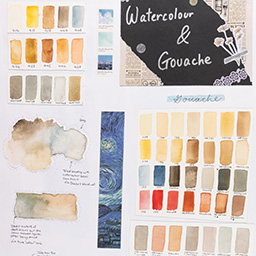 Close up of visual arts diary displaying progress images for a body of work