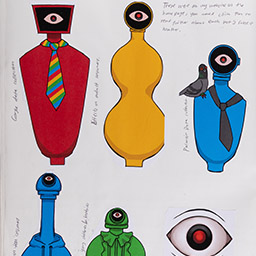 Close up of visual arts diary displaying progress images for a body of work